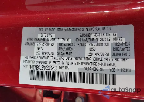 2021 Mazda Cx-30 Preferred z USA, uszkodzony, nr VIN 3MVDMBCL3MM303248